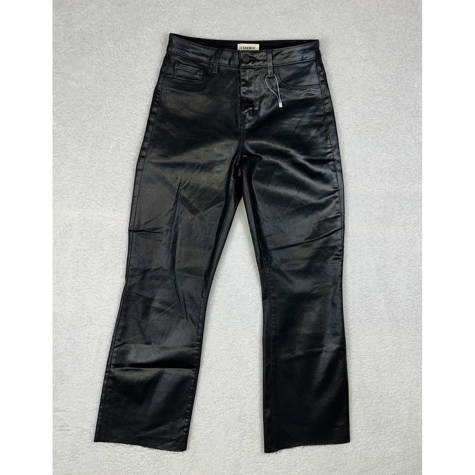 L'agence Kendra $285 Women's Coated Jeans Black High Rise Cropped Flare Size 26